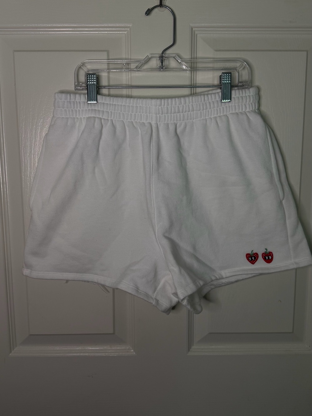 Victoria's Secret White Elastic Waist Shorts with Red Strawberry Detail